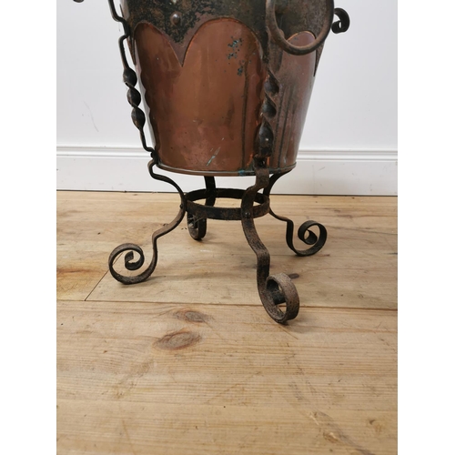 916 - Decorative 19th. C. copper and metal lidded coal bucket  { 56cm H X 43cm Dia  }