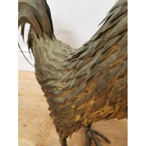 918 - Unusual brass model of a cockerel { 63cm H X 65cm W X 20cm D }.