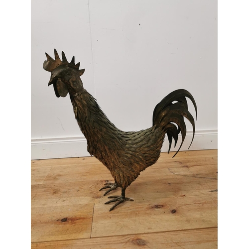 918 - Unusual brass model of a cockerel { 63cm H X 65cm W X 20cm D }.