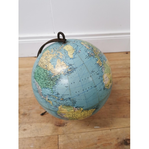 922 - Vintage 1950's world globe mounted on wrought iron base  { 40cm H X 30cm Dia }.