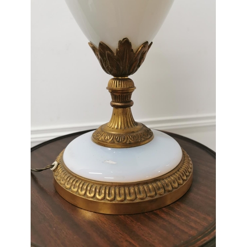 925 - Good quality Edwardian gilded brass and opaline table lamp  { 50cm H X 17cm Dia }.