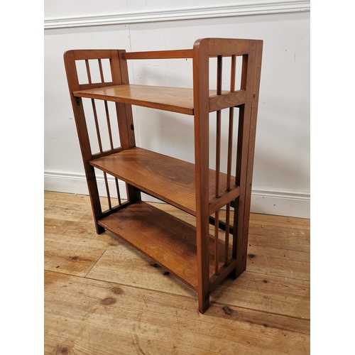 927 - 1950's stained pine folding floor bookcase. { 86cm H X 71cm W X 29cm D }