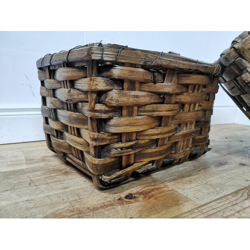 928 - Pair of Portugese woven timber chestnut baskets  { 31cm H X 52cm W X 46cm D }.