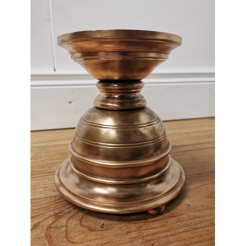 933 - Pair of Edwardian bronze Ecclesiastical candlesticks { 21cm H X 18cm Dia }