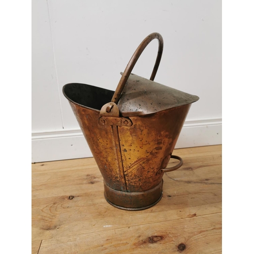 934 - Edwardian copper coal bucket { 52cm H X 42cm W X 46cm D }.