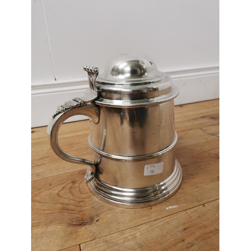 935 - Unusual Edwardian silver plated ice bucket in the form of a tankard { 24cm H X 26cm W X 20cm D }.