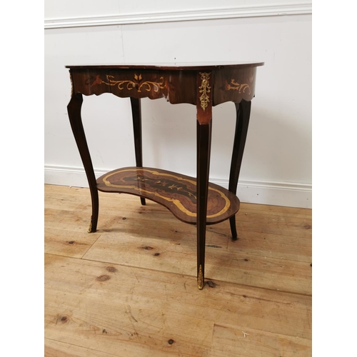 936 - Inlaid kingwood kidney shaped side table with ormolu mounts raised on cabriole legs  { 79cm H X 80cm... 