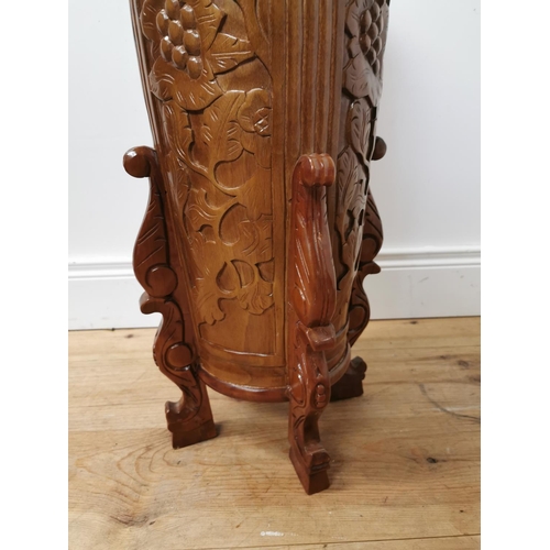 938 - Oriental carved hardwood stick stand { 74cm H X 34cm Dia }.