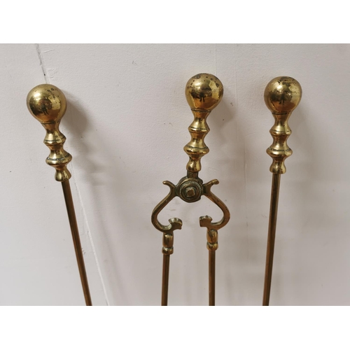 939 - Set of Edwardian brass fire irons { 68cm H }