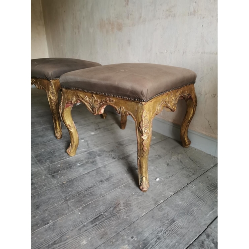 942 - Good quality pair of upholstered giltwood stools raised on carved cabriole legs in the 18th. C. styl... 