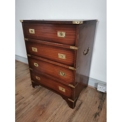 944 - Brass mounted mahogany chest the tooled leather top above four long drawers with carrying handles ra... 