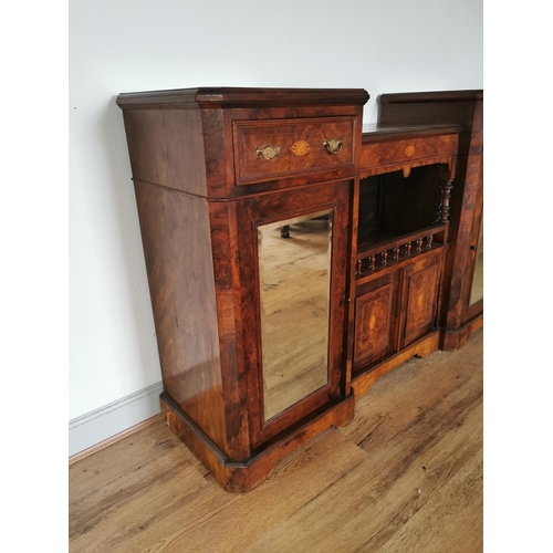 945 - 19th C. burr walnut credenza with two drawers and two mirrored doors {97 cm H x 151 cm W x 41 cm D}.