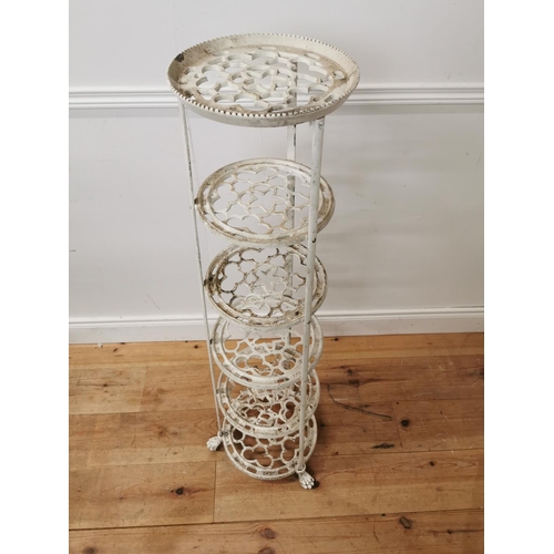 950 - Painted cast alloy five tier pot stand { 123cm H X 40cm Dia }.