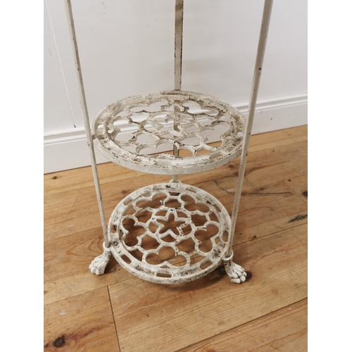 950 - Painted cast alloy five tier pot stand { 123cm H X 40cm Dia }.