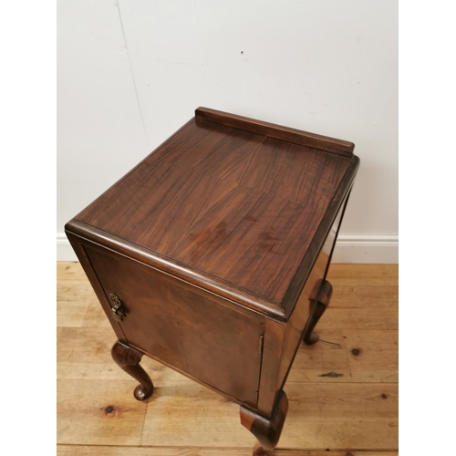 955 - Edwardian burr walnut bedside locker with single blind  door raised on cabriole legs { 76cm H X 40cm... 