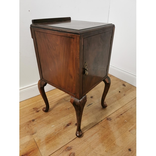 955 - Edwardian burr walnut bedside locker with single blind  door raised on cabriole legs { 76cm H X 40cm... 