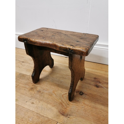 958 - 19th. C. oak creepy stool { 26cm H X 32cm W X 18cm D }.