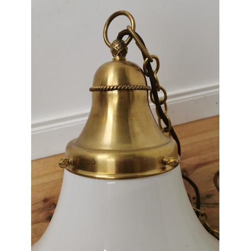 971 - Good quality opaline hanging light with original brass fitting and chain { Light 60cm H X 38cm Dia ,... 