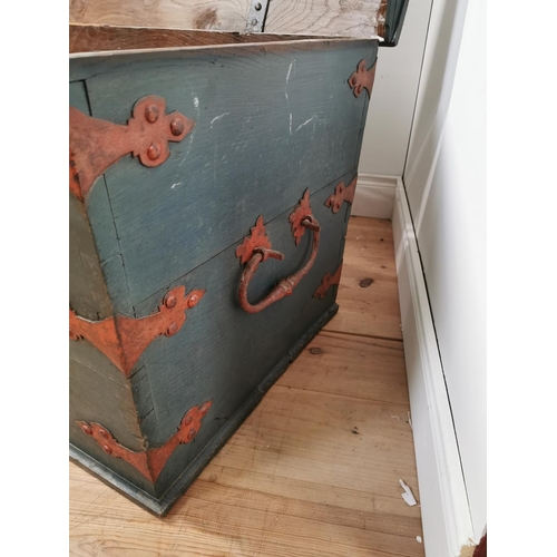 977 - 19th. C. Danish painted oak dome topped metal bound  Marriage trunk G.K.K.D 1749 { 67cm H X 140cm W ... 