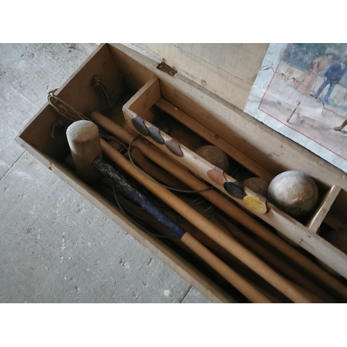 987 - 19th. Croquet set in presentation box. { 18cm H X 97cm W X 26cm D }.