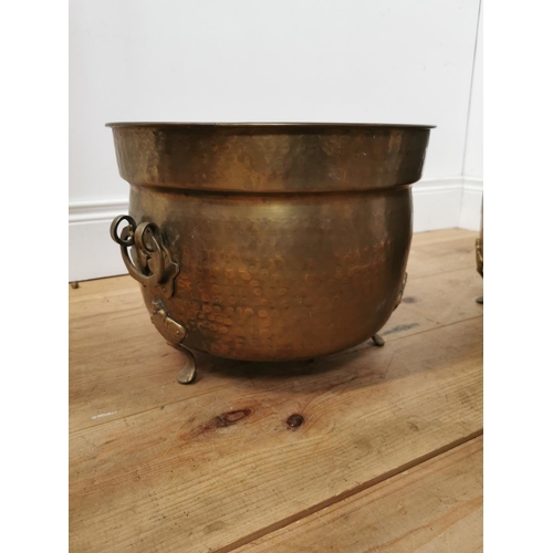 988 - Pair of 19th. C. hand beaten brass log buckets { 28cm H X 38cm Dia }.