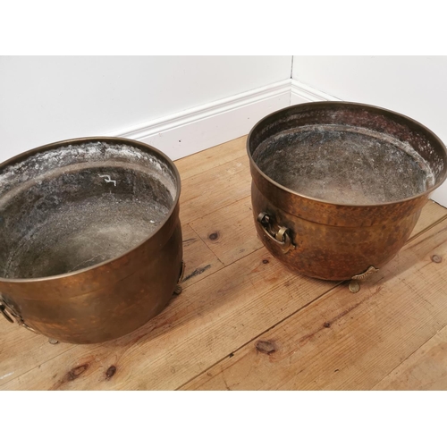 988 - Pair of 19th. C. hand beaten brass log buckets { 28cm H X 38cm Dia }.