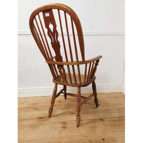 989 - Early 20th. C. ash and elm Windsor armchair { 110cm H X 62cm W X 60cm D }.