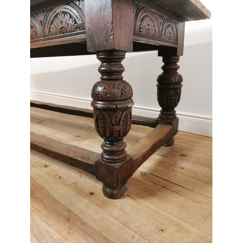 991 - 17th. C. and later carved oak refectory table raised on bulbous legs and stretchers { 80cm H X 267cm... 