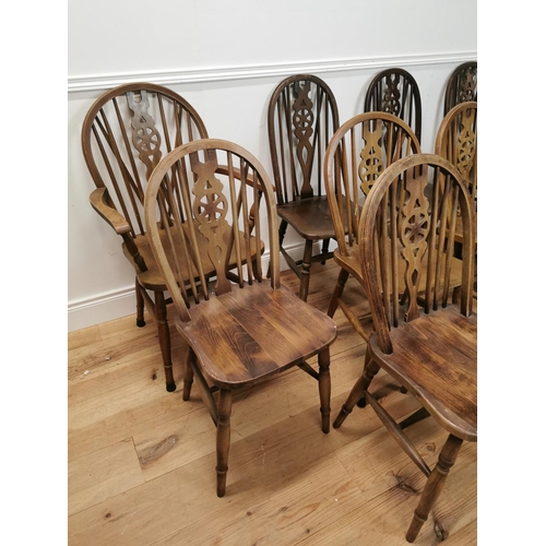 992 - Harlequin set of ten plus two pine wheel slat backed kitchen chairs { approx. 97cm H X 40cm W X 48cm... 