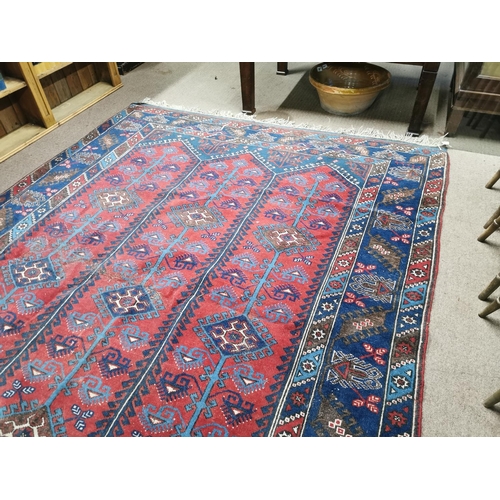 995 - Persian 100% wool hand knotted carpet square with some damage { 310cm L X 200cm W }.