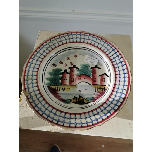 606 - 17th C. hand painted ceramic Dutch plate. {27 cm Diam}.