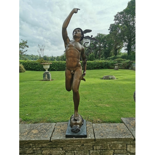 664 - Exceptional quality bronze sculpture of Mercury {163 cm H x 70 cm W x 50 cm D}.