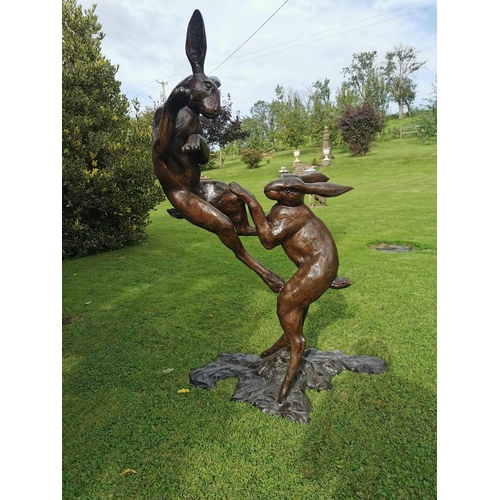 665 - Exceptional quality bronze sculpture the Dancing Hares under the moonlight {158 cm H x 101 cm W x 62... 