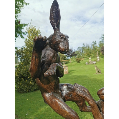 665 - Exceptional quality bronze sculpture the Dancing Hares under the moonlight {158 cm H x 101 cm W x 62... 