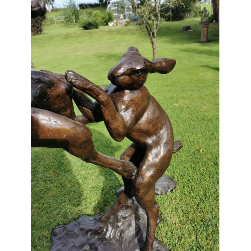 665 - Exceptional quality bronze sculpture the Dancing Hares under the moonlight {158 cm H x 101 cm W x 62... 