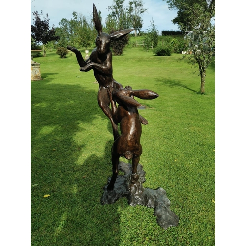 665 - Exceptional quality bronze sculpture the Dancing Hares under the moonlight {158 cm H x 101 cm W x 62... 