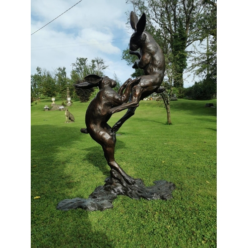 665 - Exceptional quality bronze sculpture the Dancing Hares under the moonlight {158 cm H x 101 cm W x 62... 