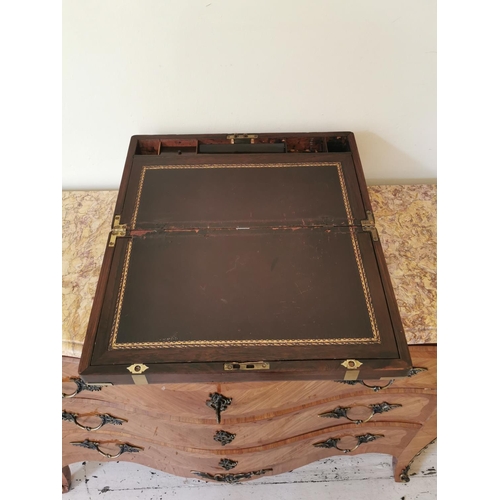 763 - 19th C. brass bound rosewood writing slope {18 cm H x 50 cm W x 26 cm D}.