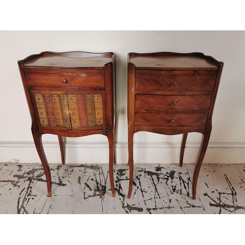 767 - Pair of Edwardian satinwood bedside lockers raised on cabriole legs {74 cm H x 38 cm W x 32 cm D}.