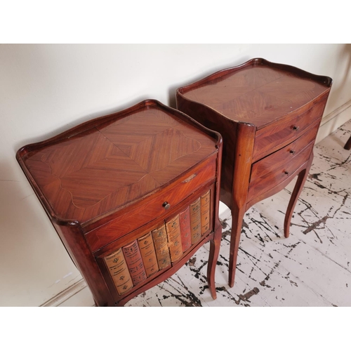 767 - Pair of Edwardian satinwood bedside lockers raised on cabriole legs {74 cm H x 38 cm W x 32 cm D}.