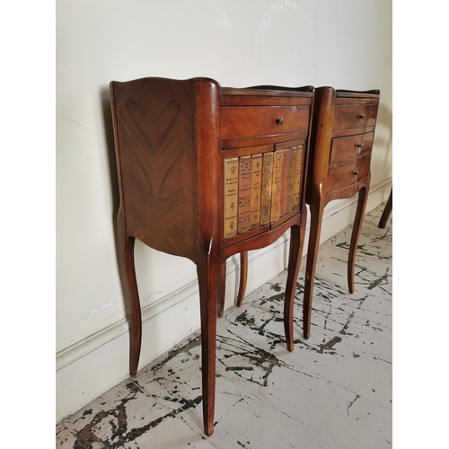 767 - Pair of Edwardian satinwood bedside lockers raised on cabriole legs {74 cm H x 38 cm W x 32 cm D}.