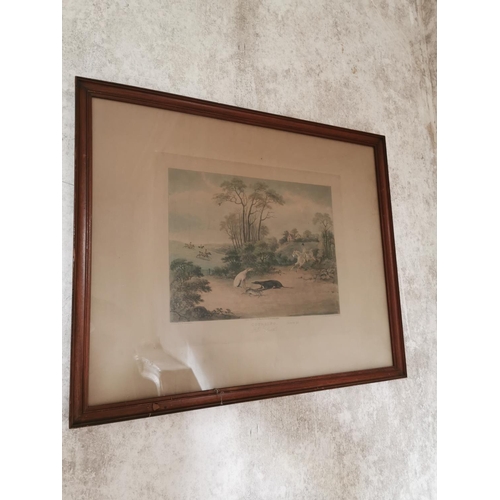 770 - 19th C. coloured Hunting print mounted in oak frame {51 cm H x 61 cm W}.