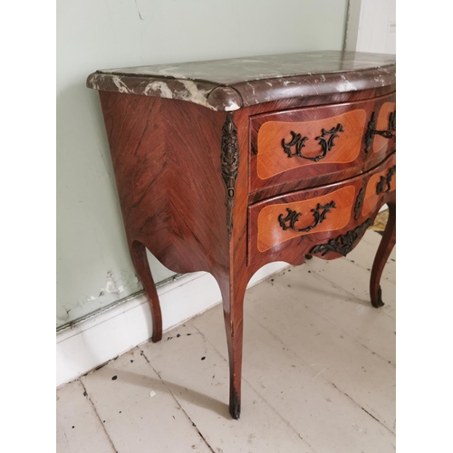 773 - Kingwood chest the marble above two long drawers with metal mounts, raised on shaped legs. { 74cm H ... 