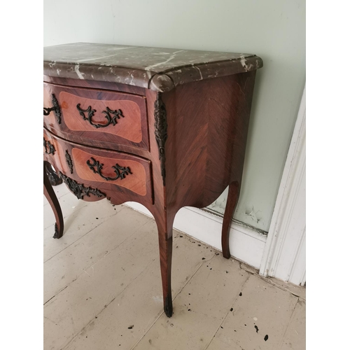 773 - Kingwood chest the marble above two long drawers with metal mounts, raised on shaped legs. { 74cm H ... 