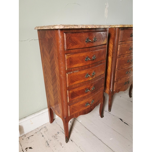 788 - Pair of Edwardian kingwood bedside cabinets with marble tops and ormolu mounts raised on cabriole le... 