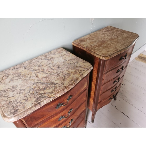 788 - Pair of Edwardian kingwood bedside cabinets with marble tops and ormolu mounts raised on cabriole le... 