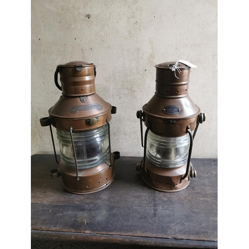 825 - Two early 20th C. brass and copper ships lanterns {50 cm H x 25 cm Dia.}.