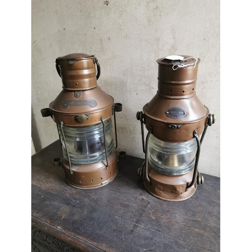 825 - Two early 20th C. brass and copper ships lanterns {50 cm H x 25 cm Dia.}.