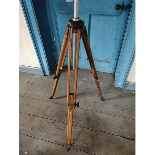 874 - Theatre light mounted on a wooden tripod { 162cm H }.