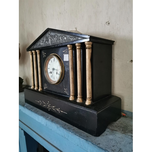 878 - 19th. C. Marbleised mantle clock. { 31cm H X 43cm W X 14cm D }.